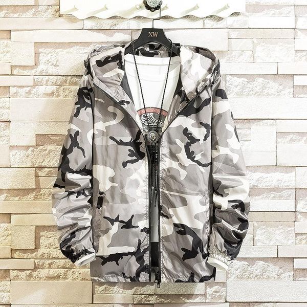 

camouflage men's jacket spring autumn thin section with hood zipper men coat outdoor casual sports jacket large size loose coat, Black;brown
