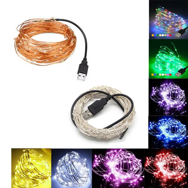 Luzes de String LED 5V USB alimentado 50 100 200 LEDs Garland Iluminação de Natal Festival ao ar livre Decoração da festa de casamento