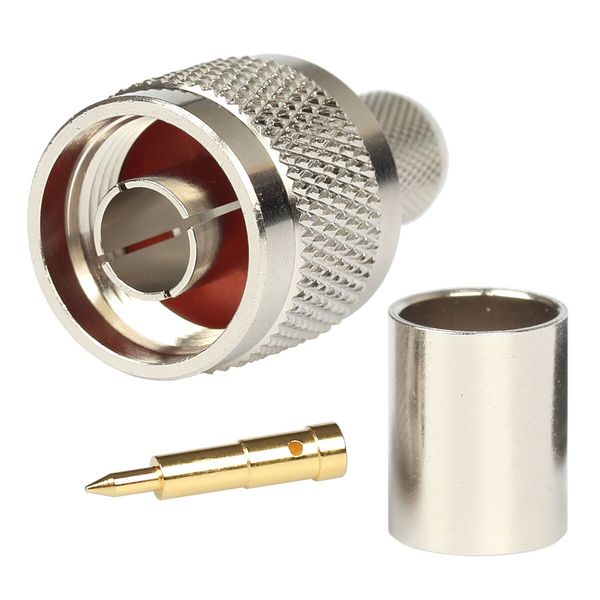 

n male crimp rf coaxial connector for lmr400 belden 9913 body brass construction nickel plated ptfe insulator