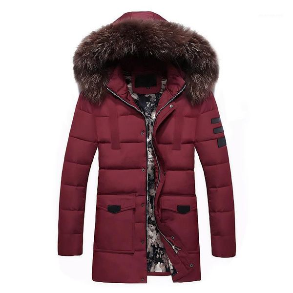 

outdoor men warm snow-outwear casual duck down jacket fur collar outwear winter warm slim fit thick over size 4xl overcoat1, Black