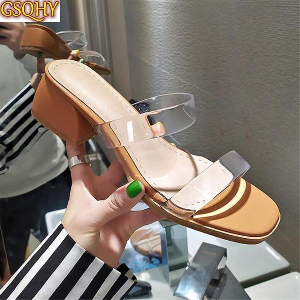 

2021 new pvc jelly sandals crystal open toed thin heels crystal women transparent heel sandals slippers pumps 40, Black
