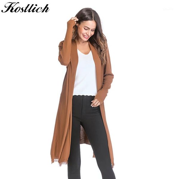 

kostlich 2018 women solid color tassel long knitted cardigans casual open stitch v neck full sleeves cardigans -xl1, White;black