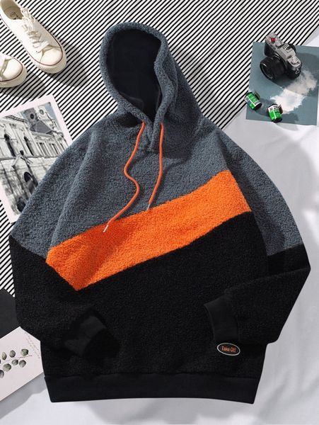 

men cut and sew drawstring teddy hoodie h5gy#, Black