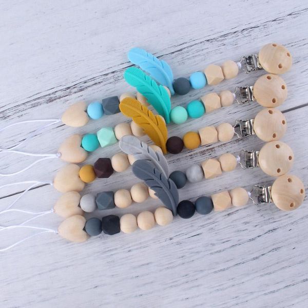 

feather pacifier charms for teething feeding wooden holder clips silicone chain dummy baby sqcvdf pingtoy