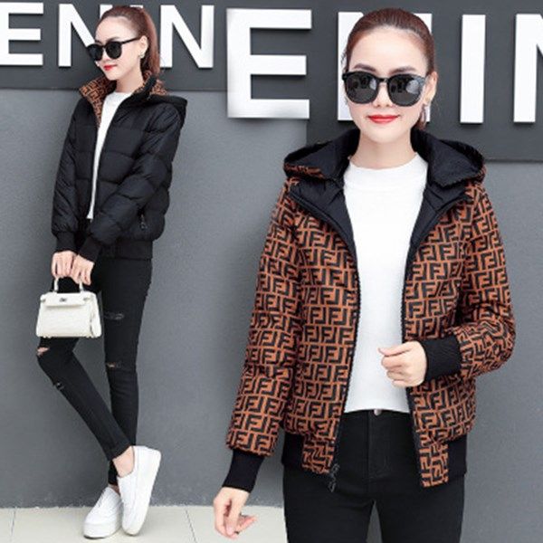 

womens designer winter coats jackets womens down cotton winter jacket ff double wear on both sides designer jacket loose hooded bread coat, Black