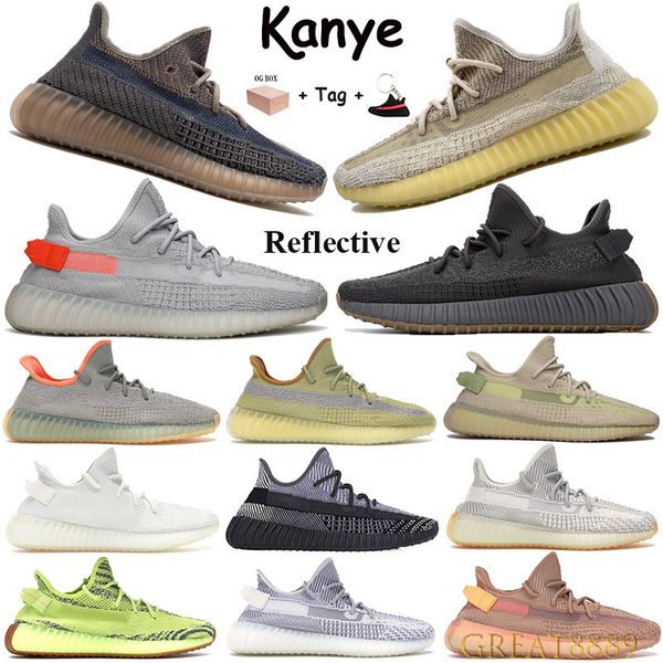 

2021 kanye running shoes fade natural men women sneakers cinder static reflective desert sage oreo tail light trainers with box keychain