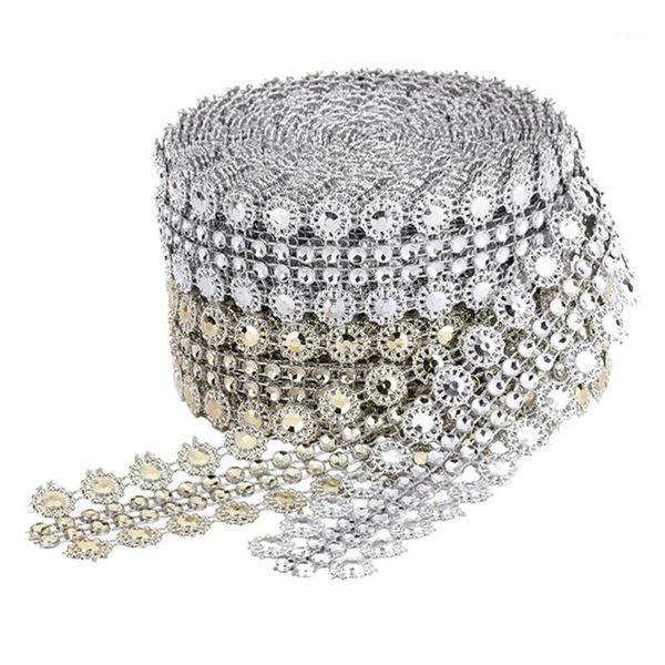 

2 rolls of plum blossom chains rhinestone hollow rhinestone belt chains plastic double rows mesh accessories for wedding1, Black;white