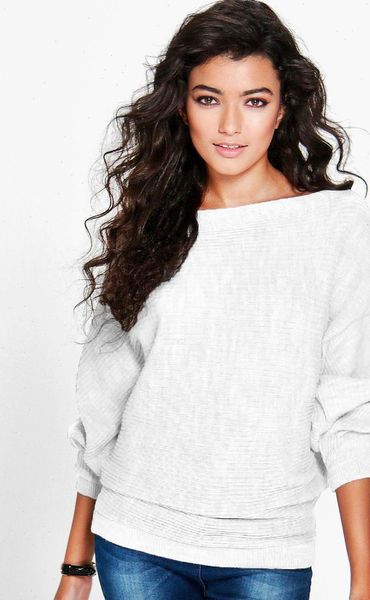 

fashion casual lady long sleeve batwing sweater stylish comfortable elegant soft solid color jumper knitwear, White;black