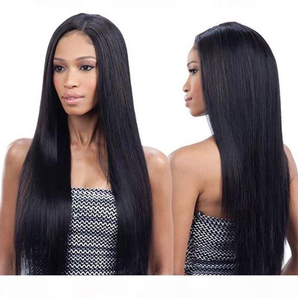 

full lace human hair wigs for black women straight virgin peruvian hair pre plucked 360 lace front wig with baby hairs, Black;brown