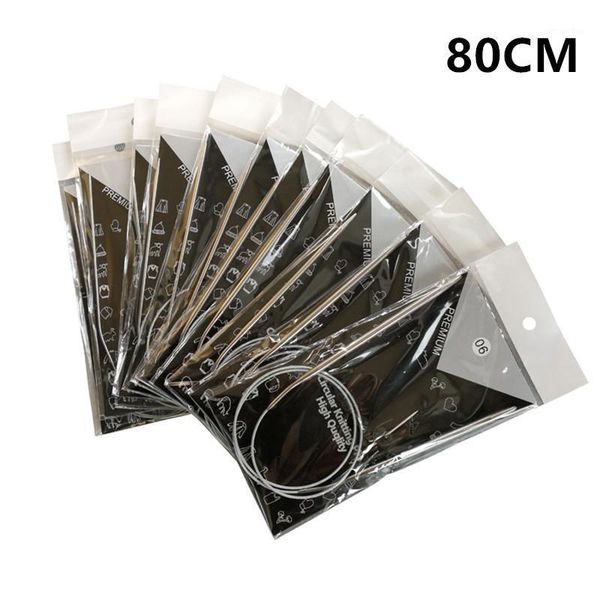 

11sizes 80cm crochet weaving pins stainless steel circular knitting needles knit tool set for sweater gloves needlework1, Black