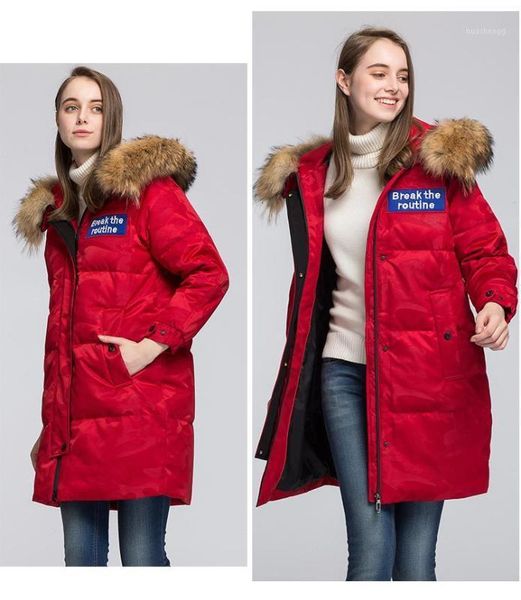 

womens canadian couple parka down jacket long winter thickening outerdoor coat big raccoon fur collar1, Black