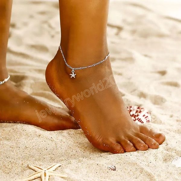 

creative starfish pendant anklet silver beach yoga seaside travel ornament, Red;blue