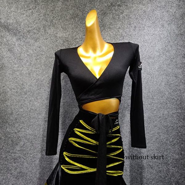 

latin dance dress women long sleeve bare back latin dance for ballroom samba tango chacha dancing performamnce by275b, Black;red