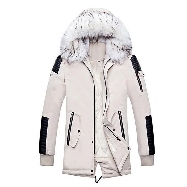 

2020 mid-length jacket men winter fur collar hooded jacket men warm windproof parkas jackets winter coat, Black
