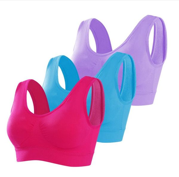 

wireless women's 3 pack seamless comfortable bra, bust shaper removable pads pink purple blue, sports bras for women, seamless comforta