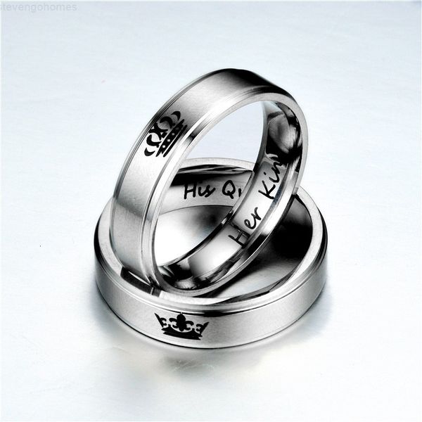 

steel her king stainless his queen letter crown band ring couple love women mens rings fashion jewelry gift, Silver