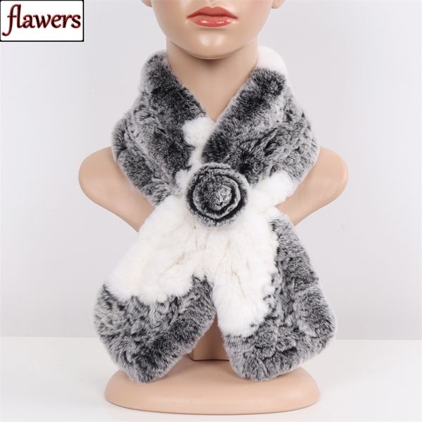 

new russian women knit real rex rabbit fur scarf lady fashion floral rex rabbit fur mufflers winter warm natural fur scarves 201026, Blue;gray