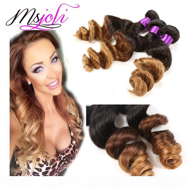 

brazilian virgin hair weave 9a ombre color three tone loose wave human unprocessed hair extension weft three pcs t1b-4-30, Black