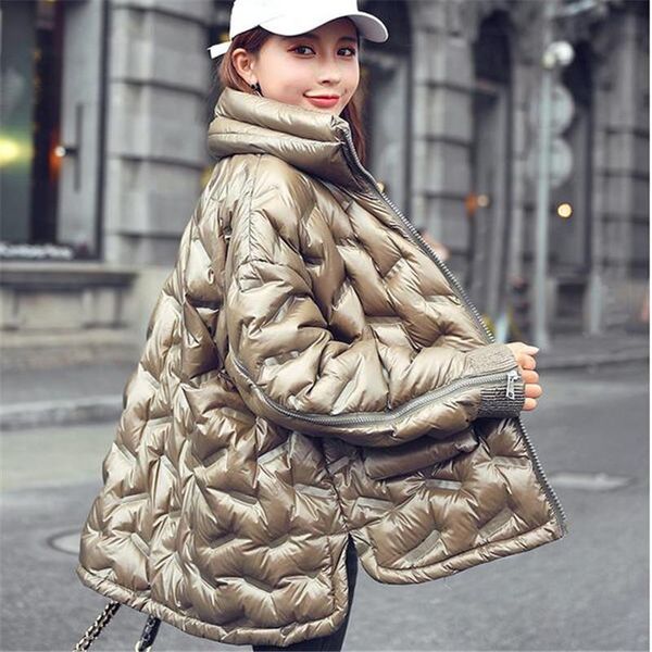 

women's down & parkas women white duck jacket winter stand collar loose coat female warm short snow outwear, Black