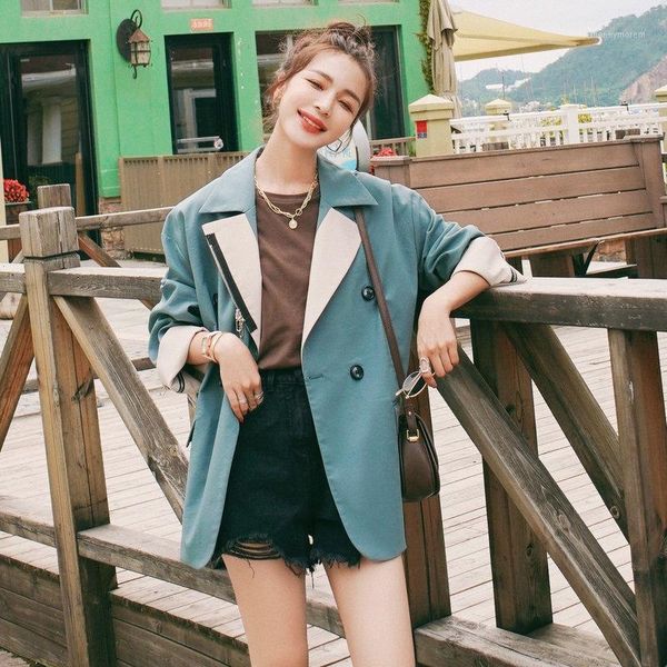 

women's suits & blazers 2021 autumn fashion women blazer coat full sleeve notched loose zipper design high street slim wild jackets c43, White;black