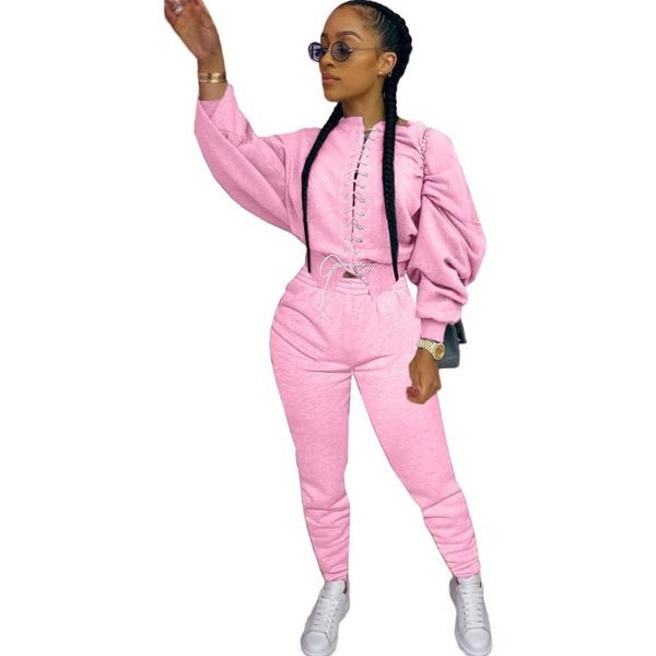 

women's tracksuits autumn and winter two piece suit bandage sweater pants set for women, Gray