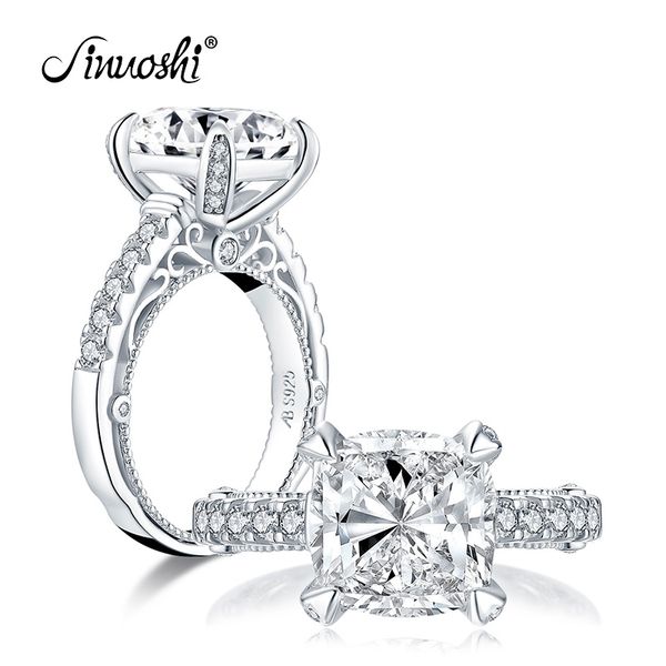 

ainuoshi fashion 925 sterling silver 10x10mm cushion cut engagement ring simulated diamond wedding 5.0ct bridal ring jewelry y200107, Slivery;golden
