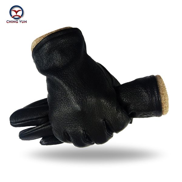 

ching yun new winter man deer skin leather male warm soft men' gloves black men mittens 70% wool lining large size glove, Blue;gray