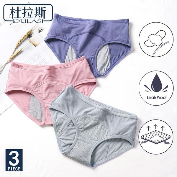 

dulasi leak proof menstrual panties physiological pants women underwear period comfort cotton mid rise breathable briefs 90631, Black;pink