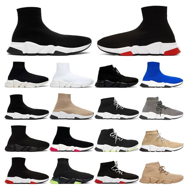 

new sock speed trainer lace up mens shoes womens fashion triple balck white cristal gris acier pink heel yellow fluo platform sports oudoor, Black