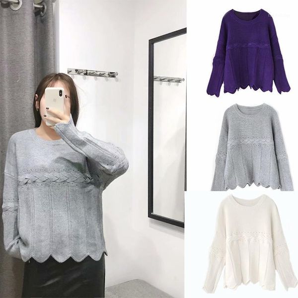 

2019 fashion women knitted sweater autumn solid o-neck casual long sleeve loose pullovers sweaters jumper ladies, White;black