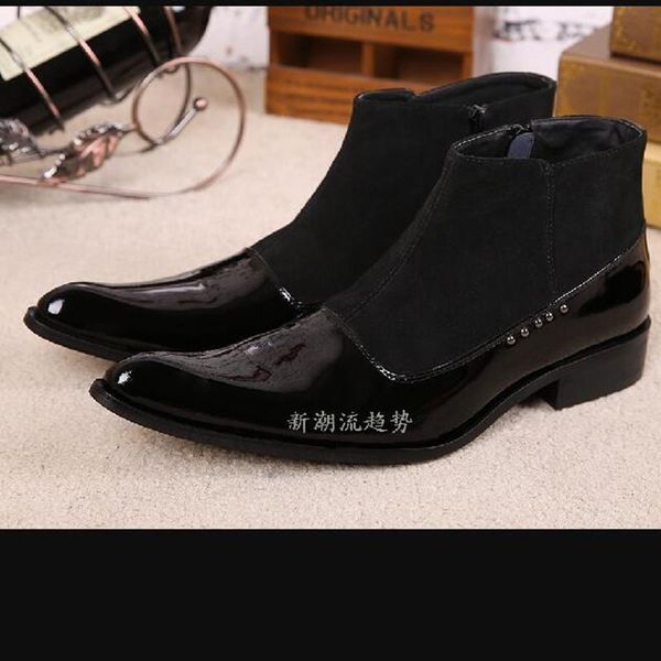 

boots 2021 british patent genuine leather black ankle men height increasing cowboy mens dress shoes flats
