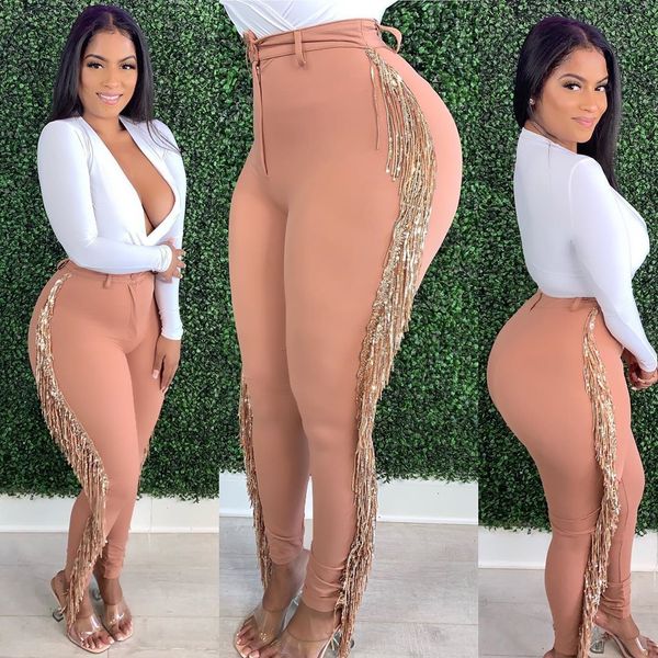 

slim fringed sequined narrow-legged pants, Black;white