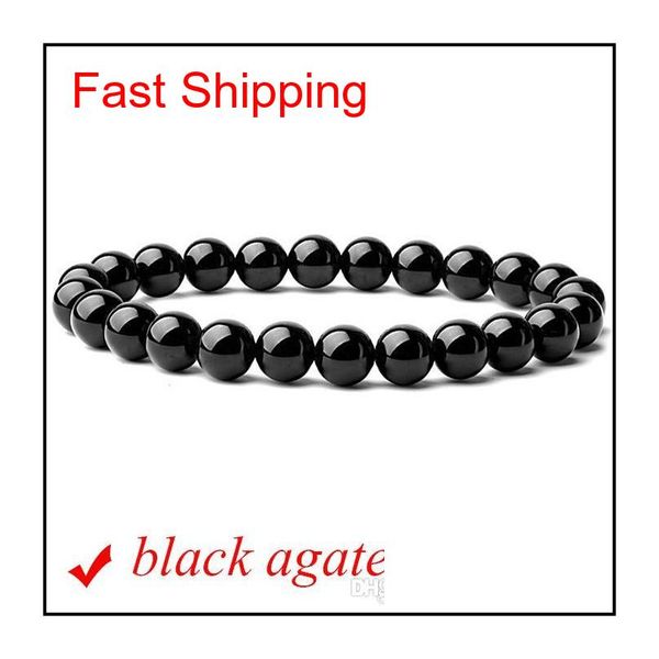 

8mm fashion brand luxury natural stone healing crystal stretch beaded bracelet women men handmade precious gemsto qylivu nana_shop, Black