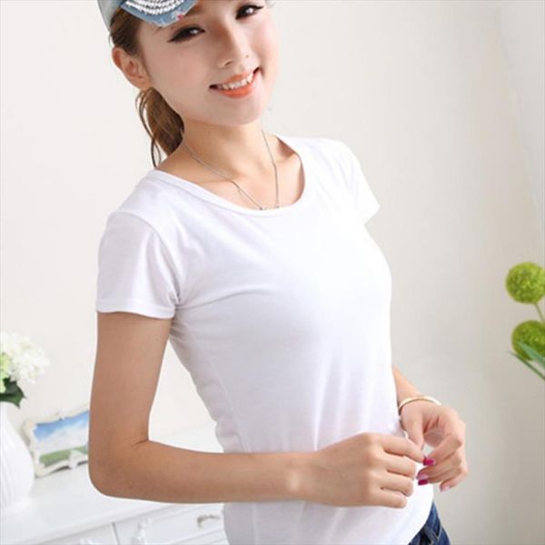 

summer women casual solid color tshirt slim o neck short sleeve t shirt female white black red t shirts