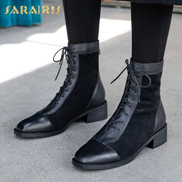 

sarairis 2020 новые поступления высокого качества ботильоны женская обувь толстые каблуки zip up офис дамы элегантная обувь женщина boots, Black