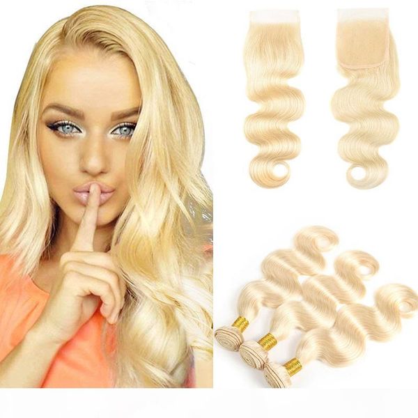 

613 blonde extensions бразильская объемная волна шнурка человеческих волос закрытие пачками 613 blonde человеческих волос weave с 4x4 lace c, Black;brown