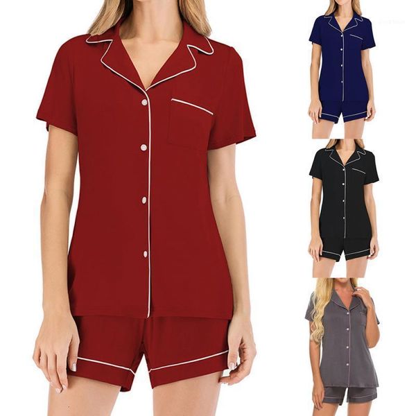 

2020 new pajama suit short sleeve shorts set modal leisure home wear for women loungewear comfortable girl spring and summer1, White;black