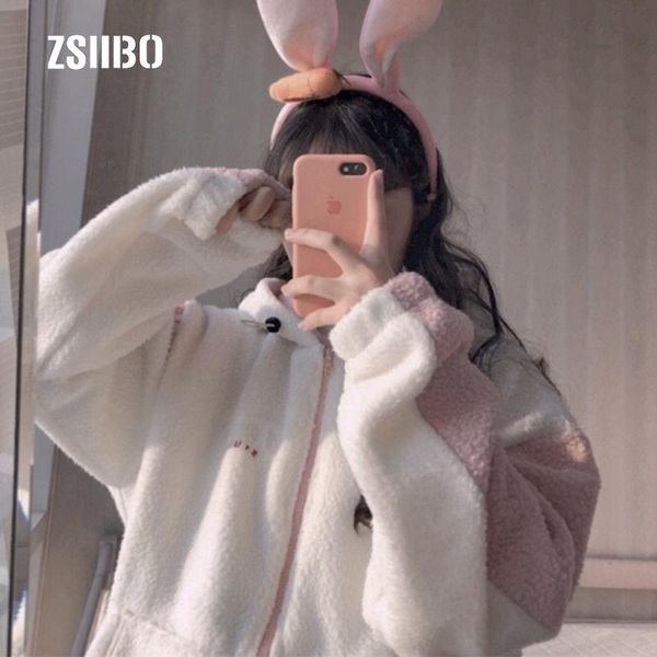 

women's jackets japanese ulzzang cute plus velvet jacket women casual harajuku loose fashion sweet ins vintage preppy kawaii, Black;brown