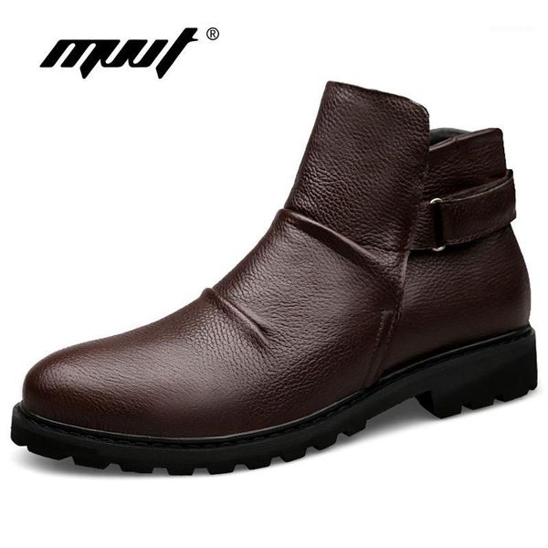 

boots fashion handsome genuine leather men 2 style fur ankle keep warm winter footwear1, Black