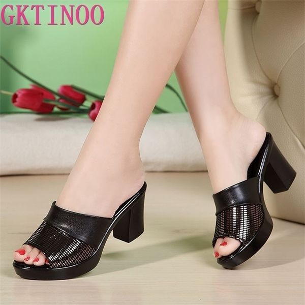 

2020 new women sandals women slippers genuine leather thick high-heeled color block decoration open toe women sandals t012 1010, Black