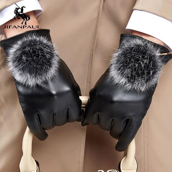 

jifanpaul genuine sheepskin leather women gloves full finger touch screen autumn winter warm gloves ing, Blue;gray