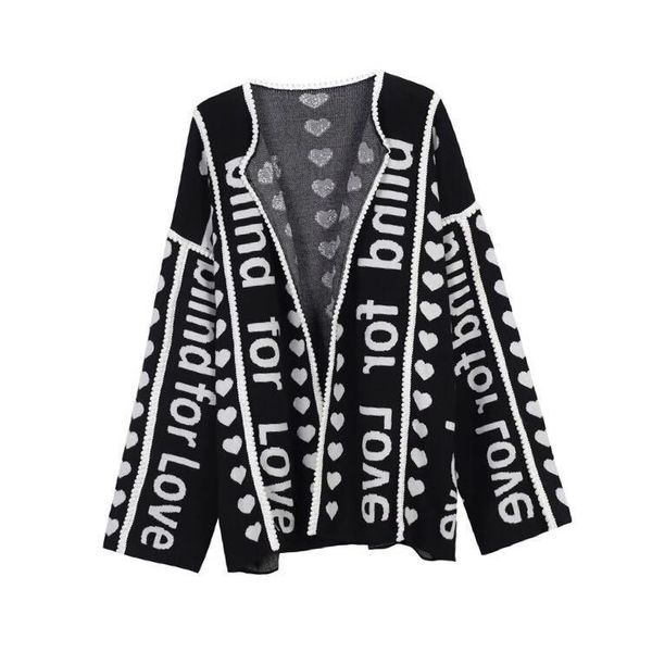 

letter runway designer black cardigan long sweater women vintage striped lady jupmer luxury loose clothing winter chri, White;black