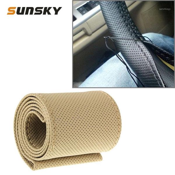 

54x10.5cm leather steering wheel cover with needle and thread car steering cover1