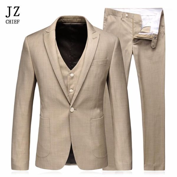 

jz chief khaki jackets men suits slim fit wedding suit for men suit 3 pcs jacket pants vest one button blazer smart casual 5xl1, White;black