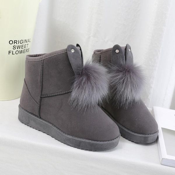 

snow boots women 2020 winter new women short tube cute hair ball suede short boots fashionable flat bottom ladies cotton shoes, Black