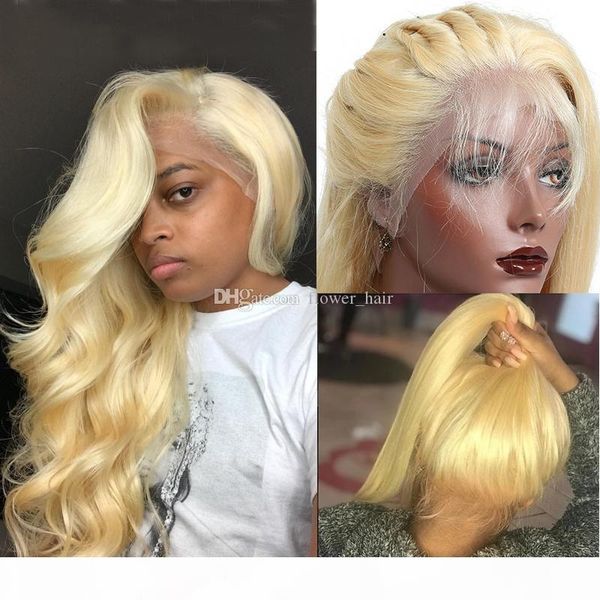 

beauty 150% density brazilian human hair #613 blonde full lace hair wig for women with baby hair lace front wig with natural hairline, Black;brown