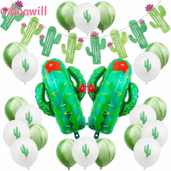 

amawil cactus party decoration set green agate latex balloons cactus paper garland kids birthday party wedding bridal shower 75d wmtomv