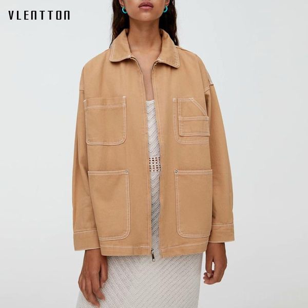 

2020 осенняя хаки винтажная женская куртка пальто твердые карманы молния повседневная куртки женщина верхняя одежда топы женские чекеты muje, Black;brown