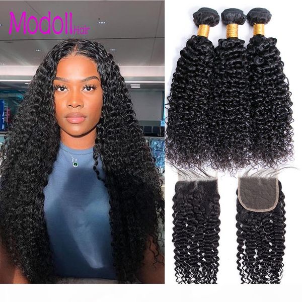 

brazilian curly human hair weave bundles with closure 8- 30" kinky curly bundles with closure remy human hair bundles with closure, Black;brown