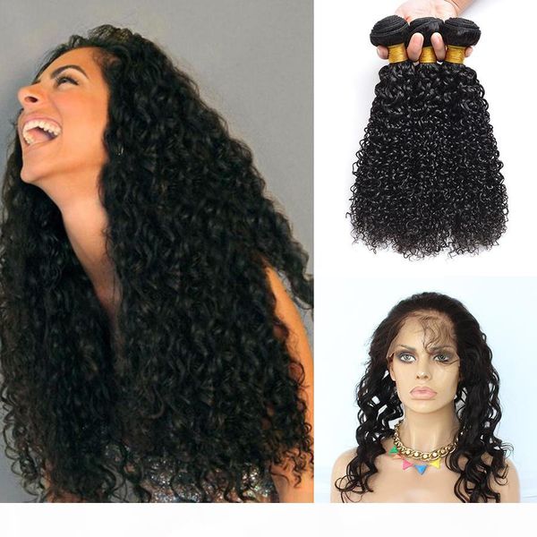 

100% virgin human hair wefts with 360 lace frontal brazilian hair bundles remy human hair extensions double weft curly weave, Black;brown